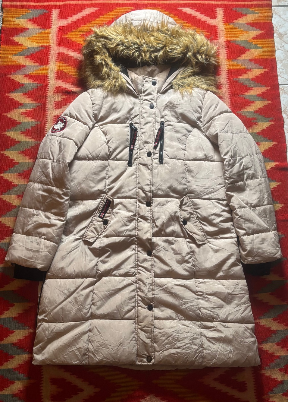 Canada Weather Gear Women's Puffer Parka Tan Size XL Faux Fur Hood Heavy Jacket